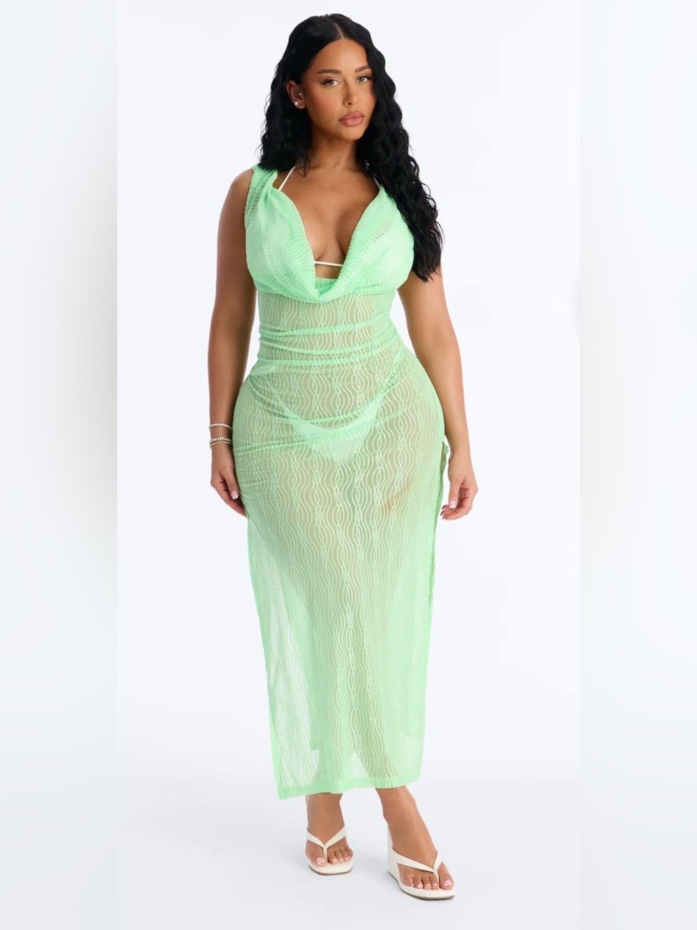 Sheer Mint Green Beach Cover-Up Maxi Dress - Women Swim